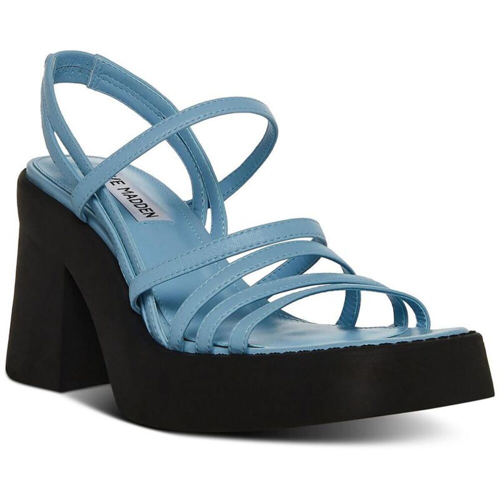 Steve Madden Womens Kalani Blue Leather Strappy Platform Sandals Shoes NWT